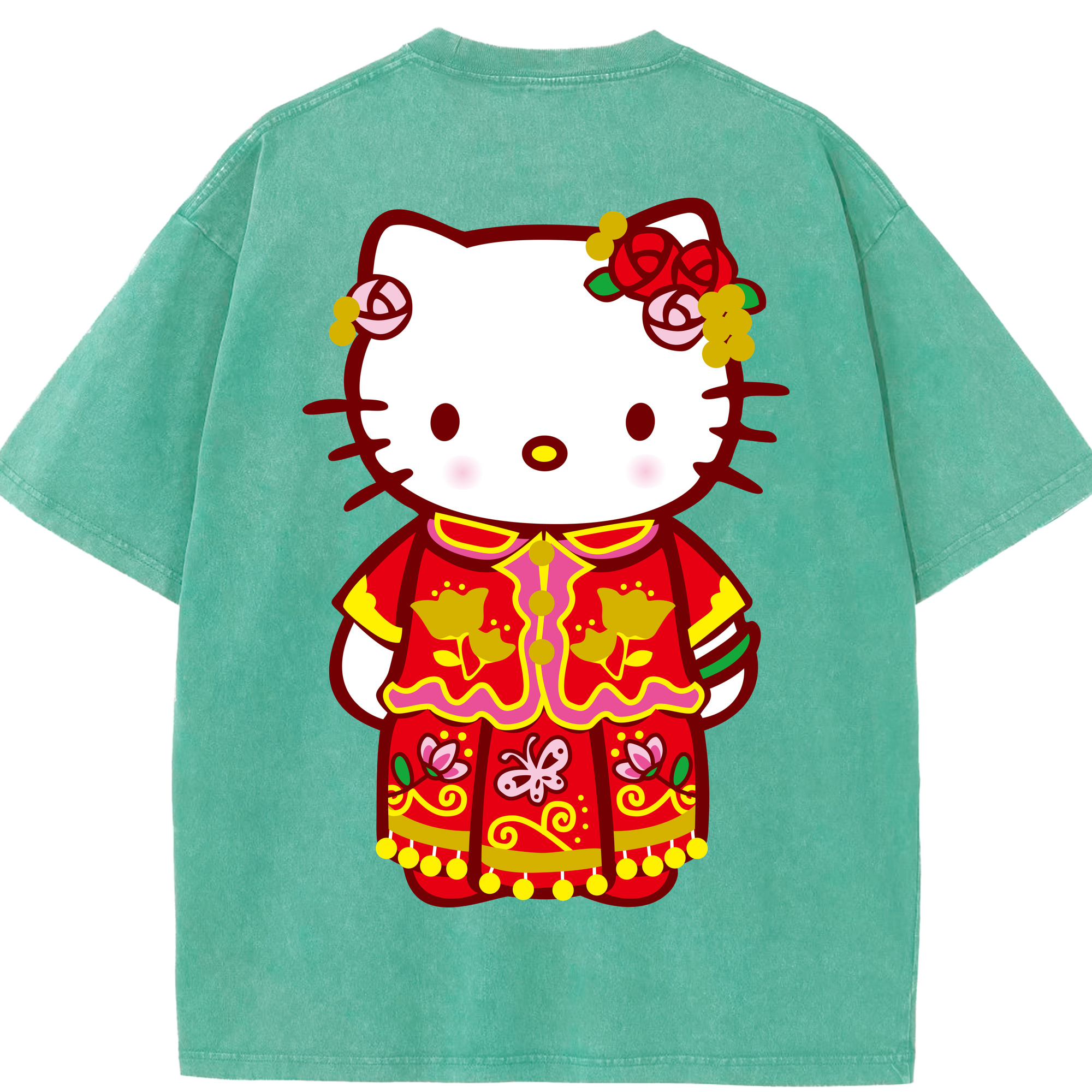 （画像用） Hello Kitty ハローキティ 綿100% ヴィンテージ風 半袖Tシャツ（背面プリント）